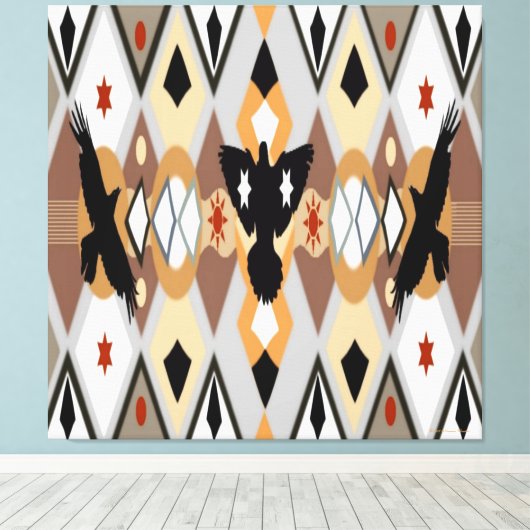 Native American Crow Stretched Canvas Print (Insitu (Houten vloer))