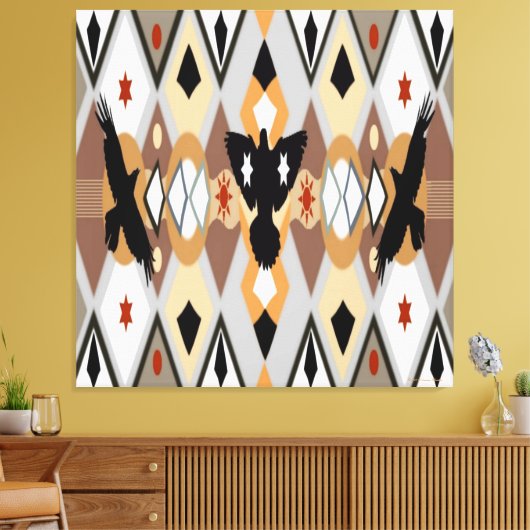 Native American Crow Stretched Canvas Print (Insitu (Woonkamer))