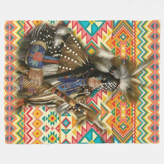 Native American Crow Warrior Fleece Deken (Voorkant (Horizontaal))