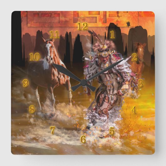 Native American Dancer ROLLING THONDER Vierkante Klok (Voorkant)