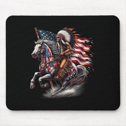 Native American Day Flag Indian Riding Horse 4th O Muismat (Voorkant)