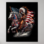 Native American Day Flag Indian Riding Horse 4th O Poster (Voorkant)