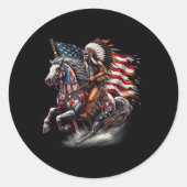 Native American Day Flag Indian Riding Horse 4th O Ronde Sticker (Voorkant)