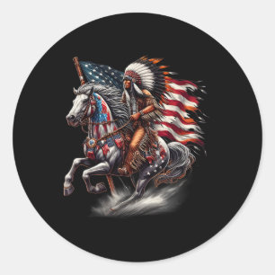 Native American Day Flag Indian Riding Horse 4th O Ronde Sticker