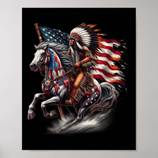 Native American Day Vlag Indian Riding Horse 4e O Poster (Voorkant)