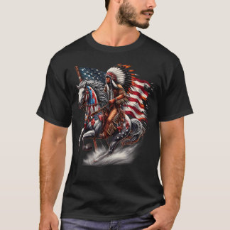 Native American Day vlag Indiase Paardrijden van J T-shirt