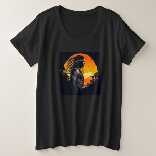 Native American Day Warrior Sunset Retro For Boys  Grote Maat T-shirt (Design voorkant)