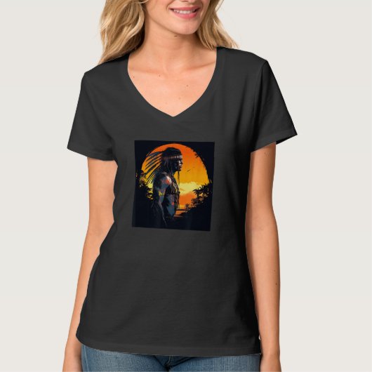 Native American Day Warrior Sunset Retro For Boys  T-shirt (Voorkant)