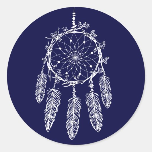 Native American Dream Catcher Navy Blue Tribal Ronde Sticker (Voorkant)