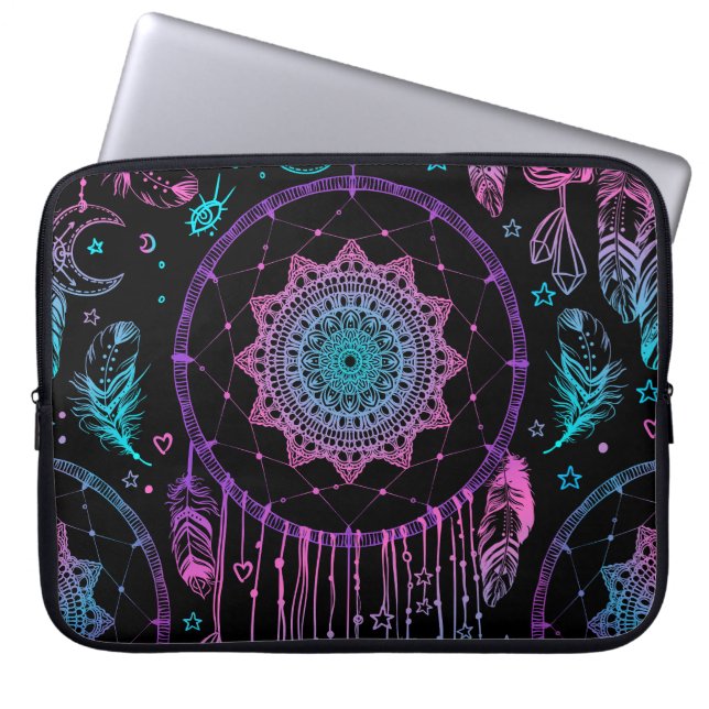 Native American Dreamcatcher maan patroon Laptop Sleeve (Voorkant)