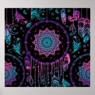 Native American Dreamcatcher maan patroon Poster