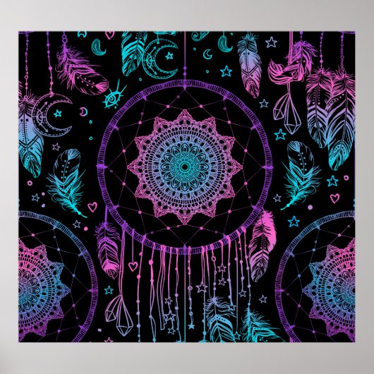 Native American Dreamcatcher maan patroon Poster (Voorkant)