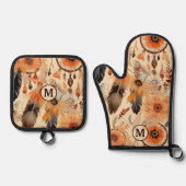 Native American Dreamcatcher Patroon Monogram Ovenwant & Pannenlap Set (Voorkant)