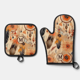 Native American Dreamcatcher Patroon Monogram Ovenwant & Pannenlap Set