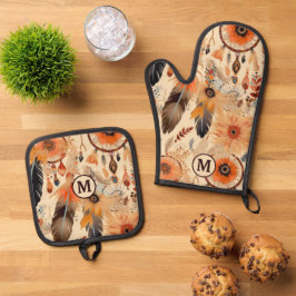 Native American Dreamcatcher Patroon Monogram Ovenwant & Pannenlap Set
