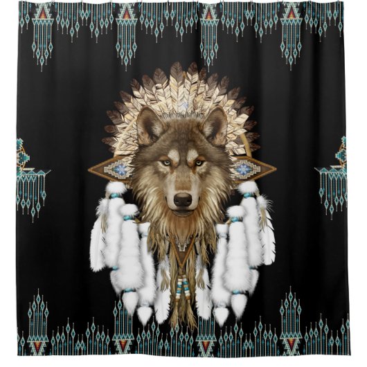Native American Dreamweaver Wolf 05 Douchegordijn (Voorkant)