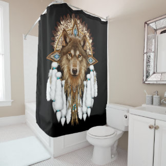 Native American Dreamweaver Wolf Douchegordijn