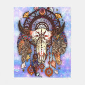 Native American Drocatcher Tribal Buffalo Skull Fleece Deken (Voorkant)