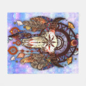 Native American Drocatcher Tribal Buffalo Skull Fleece Deken (Voorkant (Horizontaal))