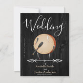 Native American Drum Arrows Black Wedding Kaart (Voorkant)