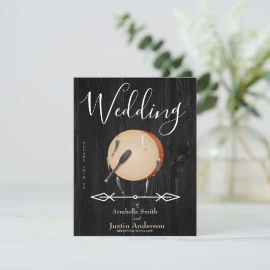 Native American Drum Arrows Black Wedding Kaart (Staand voorkant)