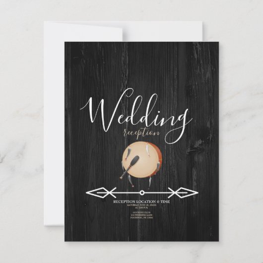 Native American Drum Arrows Black Wedding Kaart (Achterkant)