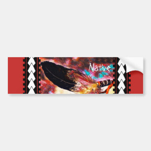 Native American Eagle Feather Kleurrijke Red Auto Bumpersticker