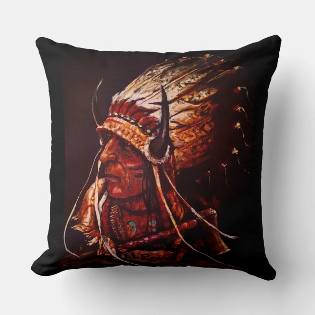 Native American "El Reno Chief" Throw Pillow Kussen (Voorkant)