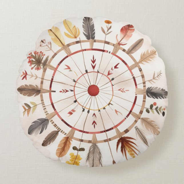 Native American Etnic Art Tribe Pattern  Rond Kussen (Voorkant)
