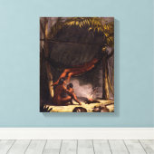 Native American Family under a Leaf Shelter (Colou Canvas Afdruk (Insitu (Houten vloer))