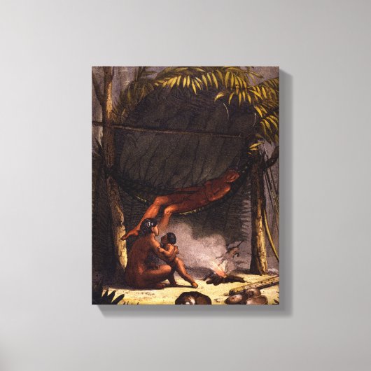 Native American Family under a Leaf Shelter (Colou Canvas Afdruk (Voorkant)