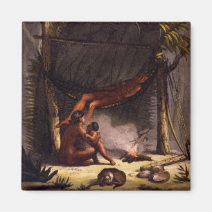 Native American Family under a Leaf Shelter (Colou Magneet