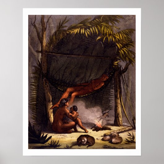 Native American Family under a Leaf Shelter (Colou Poster (Voorkant)