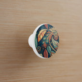 Native American Feather Swirl Terra Cotta Blauwgro Keramische Knop