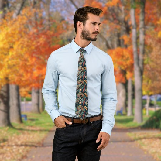 Native American Feather Swirl Terra Cotta Blauwgro Stropdas