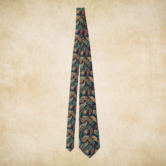 Native American Feather Swirl Terra Cotta Blauwgro Stropdas