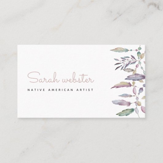Native American Feather Waterverf Eenvoudige Elega Visitekaartje (Voorkant)