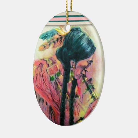 Native American Flute Player-kerstversiering Keramisch Ornament (Links)