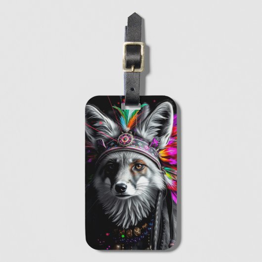 Native American Fox art Bagagelabel (Voorkant (verticaal))