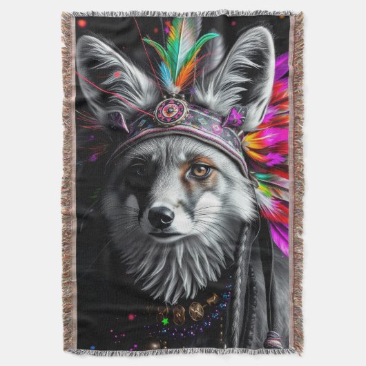 Native American Fox art Deken (Voorkant Verticaal)