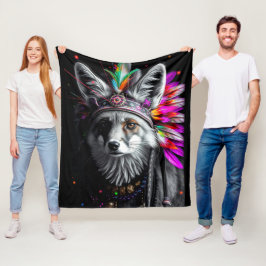 Native American Fox art Fleece Deken
