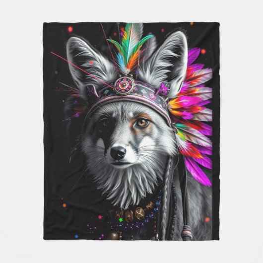 Native American Fox art Fleece Deken (Voorkant)