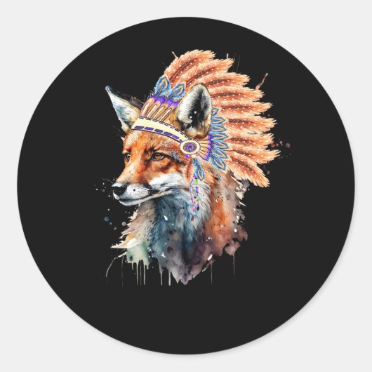 Native American Fox Indian Headdress Inheemse Pe Ronde Sticker (Voorkant)