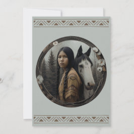 Native American Girl Horse Invitations Kaart
