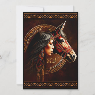Native American Girl Horse Invitations Kaart