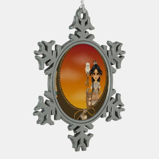 Native American Girl Tin Sneeuwvlok Ornament (Links)