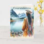 Native American Girl's Afstuderen Kaart (Gele Bloem)