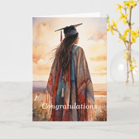 Native American Girl's Afstuderen Kaart (Gele Bloem)