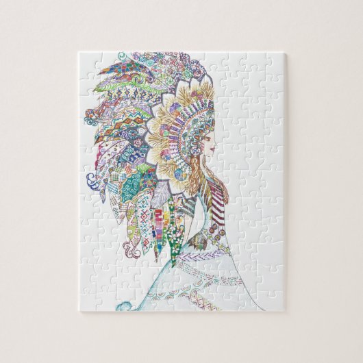 Native American Girl's Headdress Legpuzzel (Verticaal)