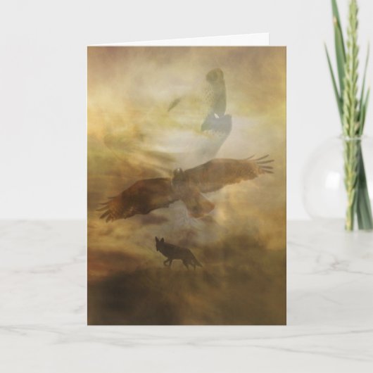 Native American Happy Birthday Wolf en Hawk Feestdagen Kaart (Voorkant)